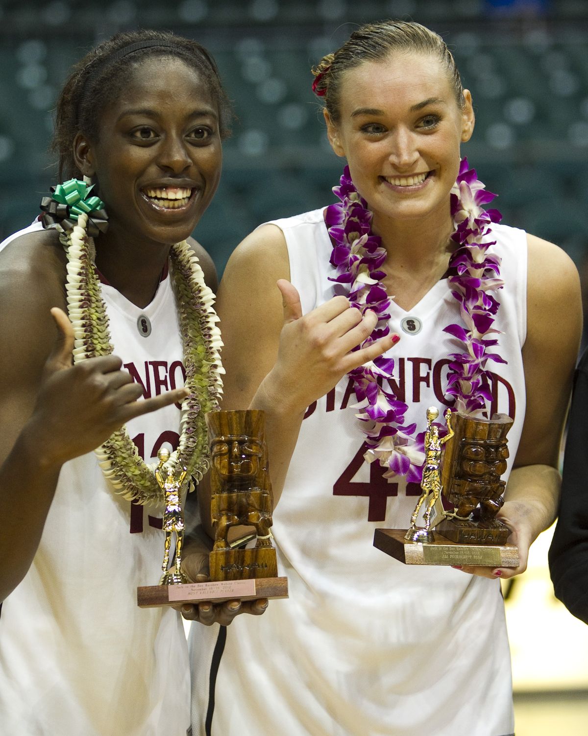 Joslyn Tinkle celebrates tournament win in Hawaii. (Associated Press)