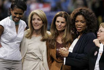 
Left to right, Michelle Obama, Caroline Kennedy,  Maria Shriver, Oprah Winfrey and Maria Elena Durazo appear during a campaign rally for Sen. Barack Obama on  Sunday in Los Angeles. Associated Press
 (Associated Press / The Spokesman-Review)