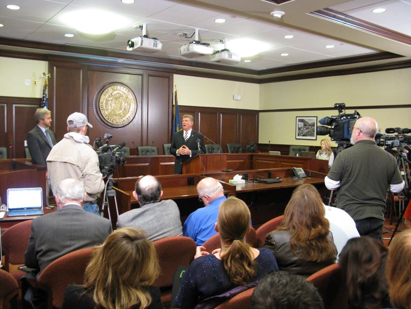 Gov. Butch Otter addresses reporters on Friday (Betsy Russell)