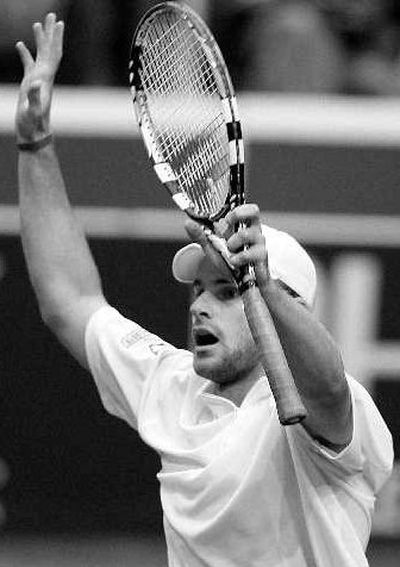
Andy Roddick celebrates U.S. victory in the Davis Cup. 
 (Associated Press / The Spokesman-Review)