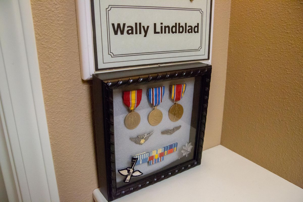 Military medals are on display outside Wally Lindblad