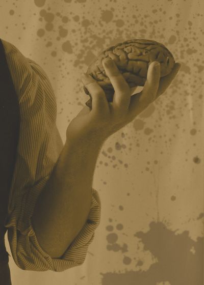 Dallan Starks, of Spokane Civic Theatre’s company of “Frankenstein,” holds a brain. “Frankenstein” runs through Nov. 2.  (Courtesy of Ryan Wasson)