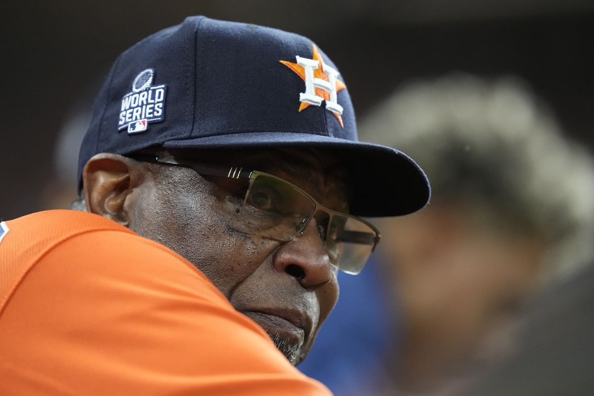 Houston Astros manager Dusty Baker Jr. watches during the seventh inning in Game 2 of baseball