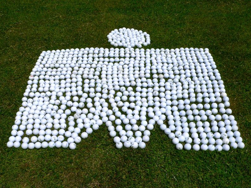 A regular poster on Huckleberries Online made this Ironman logo out of floating golf balls they collect on Tubbs Hill in Coeur d'Alene.  (Courtesy of Don Sausser)