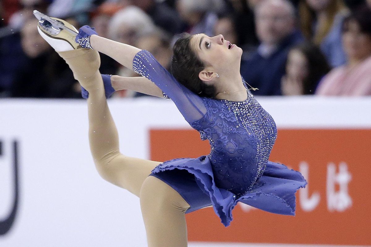 Evgenia Medvedeva, of Russia, competes during the free skate in the World Figure Skating Championships, Saturday, April 2, 2016, in Boston. (Steven Senne / Associated Press)