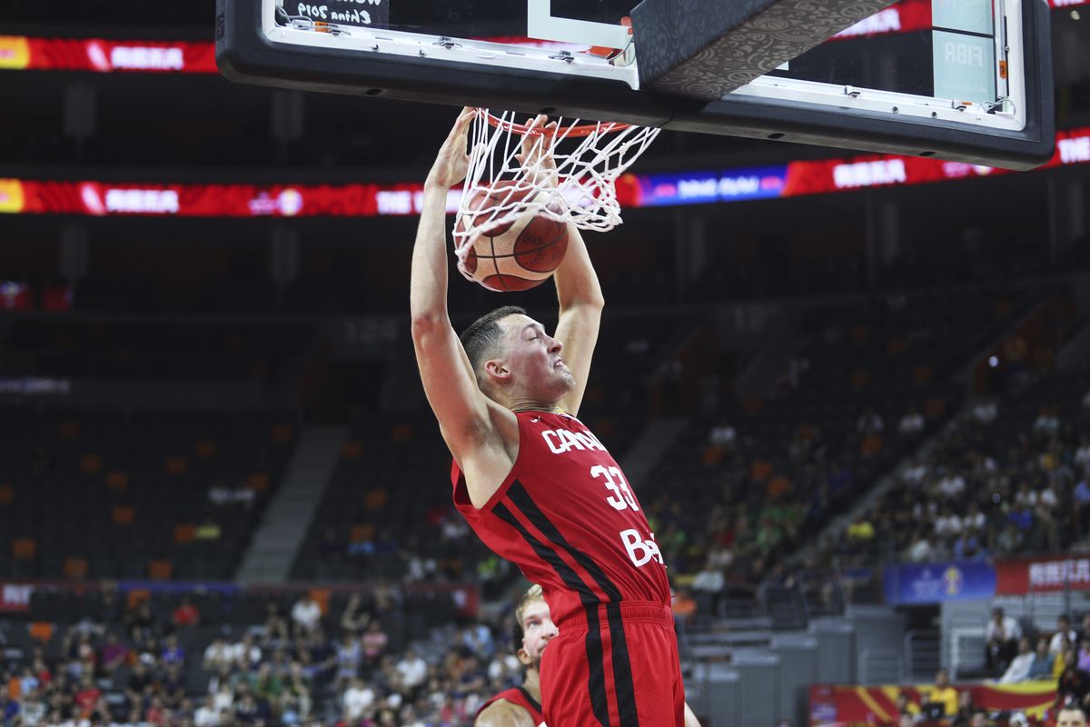 Canada's Kyle Wiltjer dunks during a Group H match against Lithuania for the FIBA Basketball World Cup 2019 in Dongguan in south China's Guangdong province in September 2019.  (Associated Press)