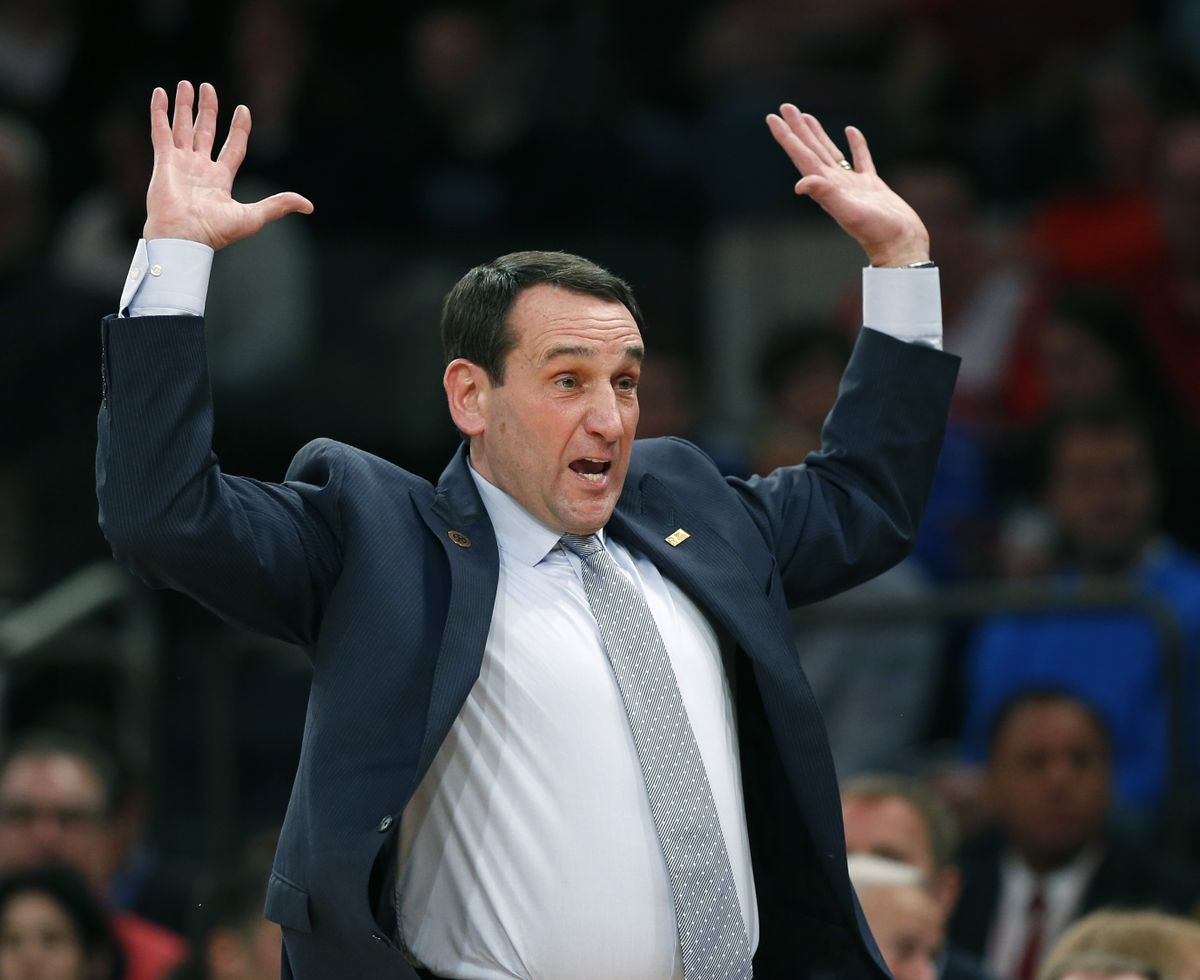 Mike Krzyzewski’s Blue Devils defeated St. John’s for his 1,000th NCAA Division I victory. (Associated Press)