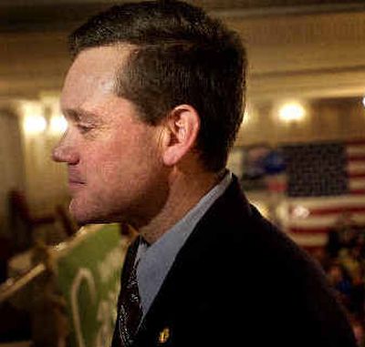 
District 6 Senate candidate Brad Benson waits for returns Tuesday in downtown Spokane. 
 (Brian Plonka / The Spokesman-Review)