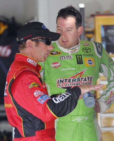 Greg Biffle, left, and Kyle Busch were involved in Saturday’s crash. (Associated Press)
