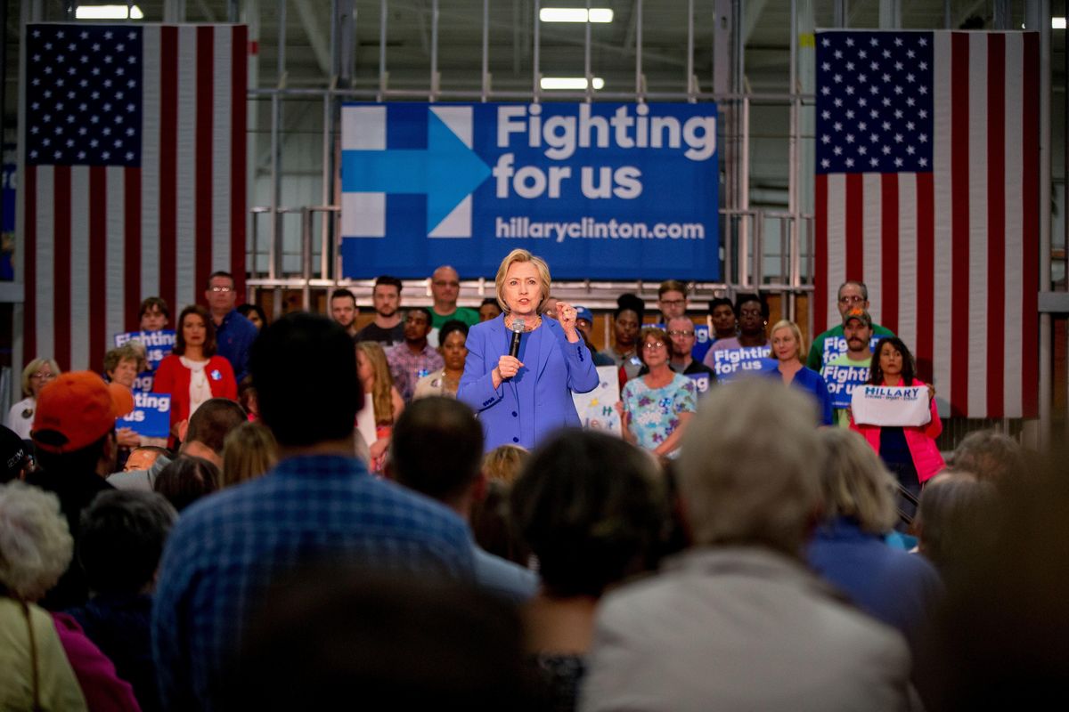 In this May 15, 2016 file photo, Democratic presidential candidate Hillary Clinton speaks at a campaign stop in Louisville, Ky. (Andrew Harnik / Associated Press)