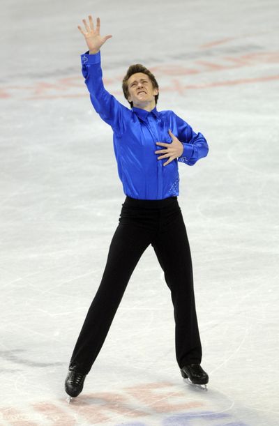 Jeremy Abbott finishes his championship men's free skate program Jan. 17, 2010, in the Spokane Arena. (Colin Mulvany / The Spokesman-Review)