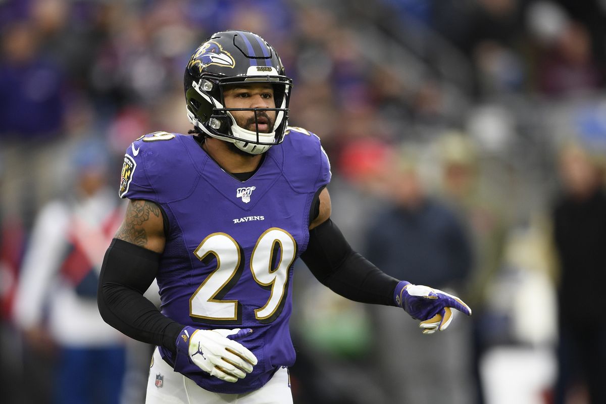 FILE - In this Nov. 17, 2019, file photo, Baltimore Ravens free safety Earl Thomas waits for a play during the second half of the team