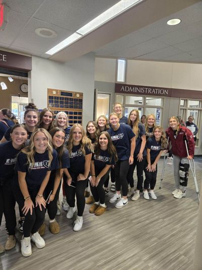 Members of Mt. Spokane’s slowpitch softball team received a “March of Champions” at the school Thursday before leaving for the State 3A/2A tournament in Yakima.  (@MSHS_CAT_SPORTS)