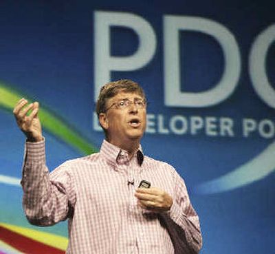 
Microsoft Chairman and Chief Software Architect Bill Gates speaks to attendees Tuesday. 
 (Associated Press / The Spokesman-Review)
