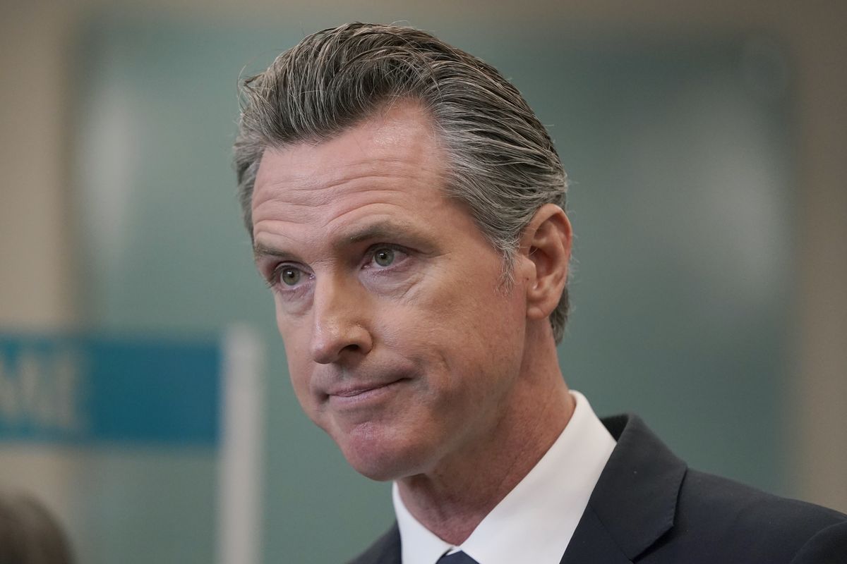 Gov. Gavin Newsom speaks at a news conference Thursday in Oakland, Calif. California could witness a stunning turnabout if voters dump Newsom and elect a Republican to fill his job in a September recall election.  (Jeff Chiu)