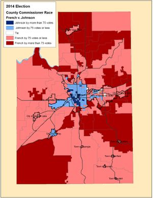 This is a map of the vote totals for the Spokane County commissioner's race on election night (Jim Camden)