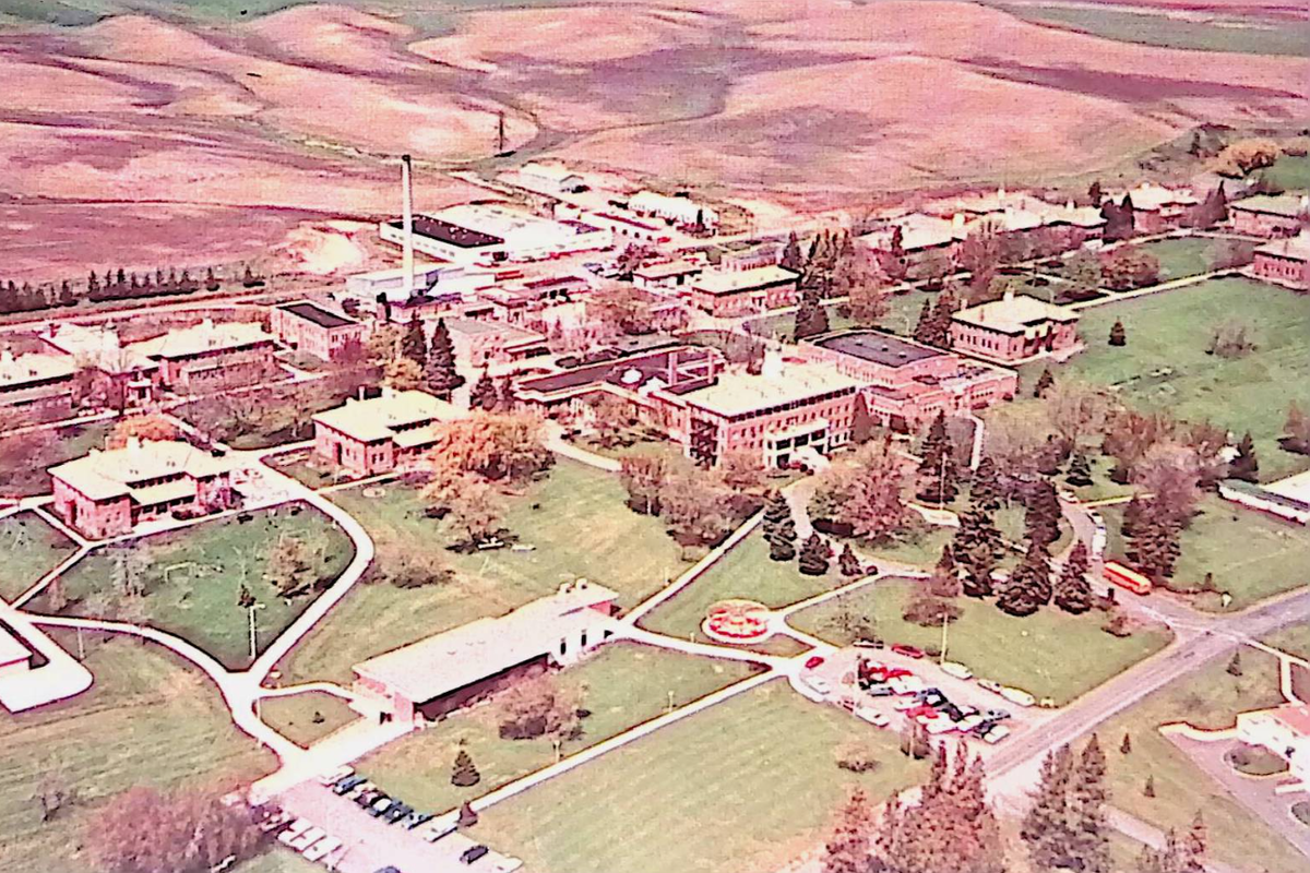 An aerial view of Lakeland Village’s campus is shown, date unknown.  (Courtesy of Medical Lake History Facebook page)