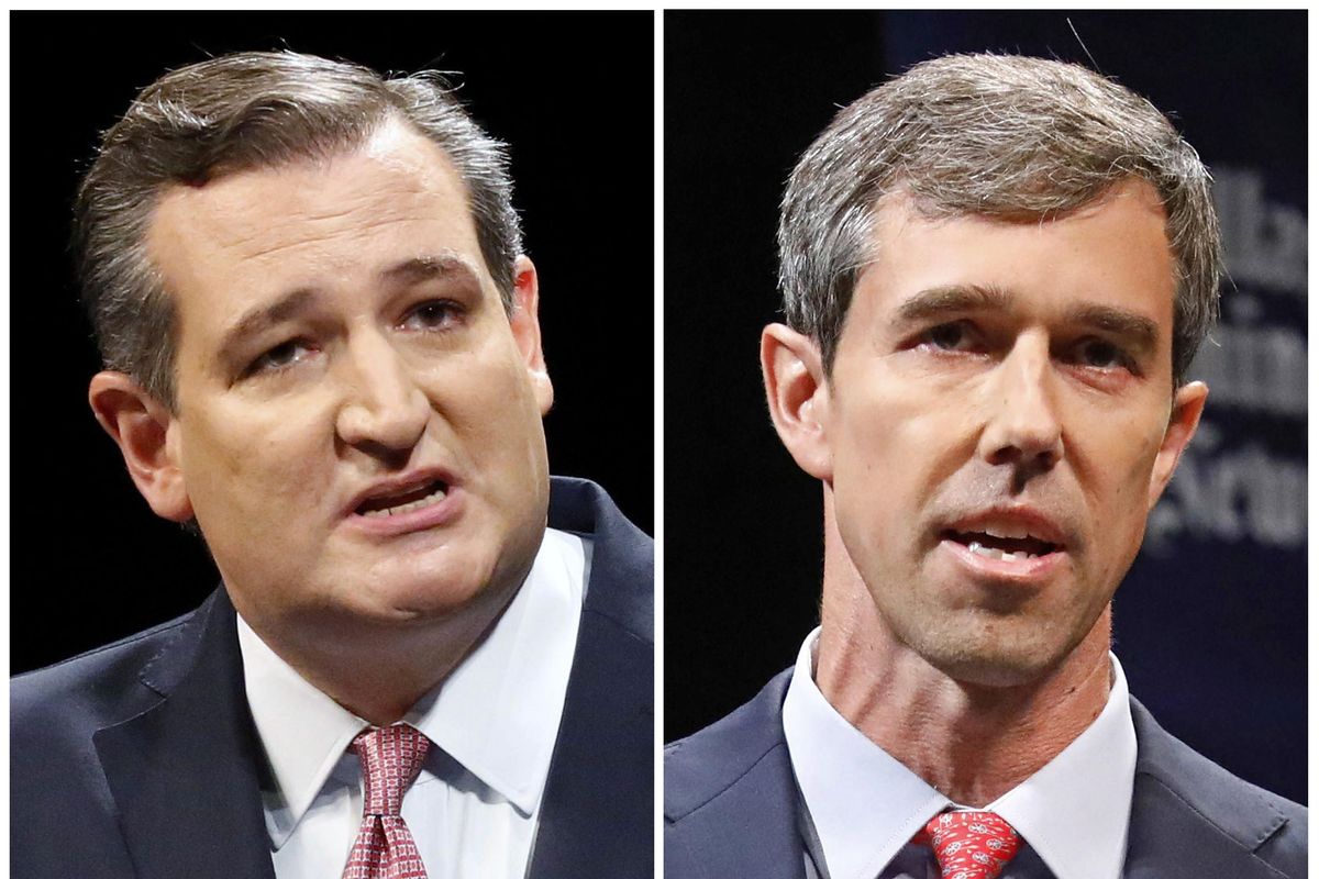 This combination of Sept. 21, 2018, file photos show Republican U.S. Senator Ted Cruz, left, and Democratic U.S. Representative Beto O’Rourke, right, during their first Senate debate in Dallas. O’Rourke says there’s still work to do after being asked about Hispanic outreach in his race against Cruz. O’Rourke needs a broad electorate in November to have a chance at pulling off one of the biggest upsets of the 2018 midterms. His path to victory includes getting more Latinos to the polls, which Texas Democrats have struggled to do for decades. (Tom Fox / Associated Press)
