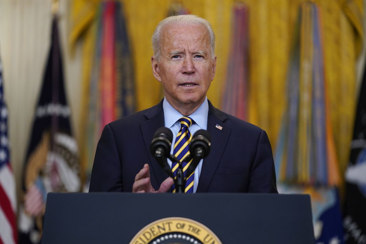 President Joe Biden speaks about the American troop withdrawal from Afghanistan, in the East Room of the White House, Thursday, July 8, 2021, in Washington.  (Evan Vucci)