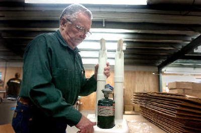 
Gene Peet, the designer of the shoe dryer that has carried his name since 1968, assembles a propane model. 
 (The Spokesman-Review)