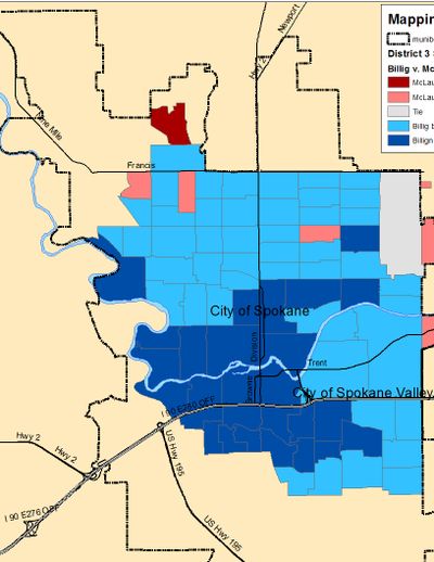 Map of the Election Night results for the 3rd District state Senate race (Jim Camden)