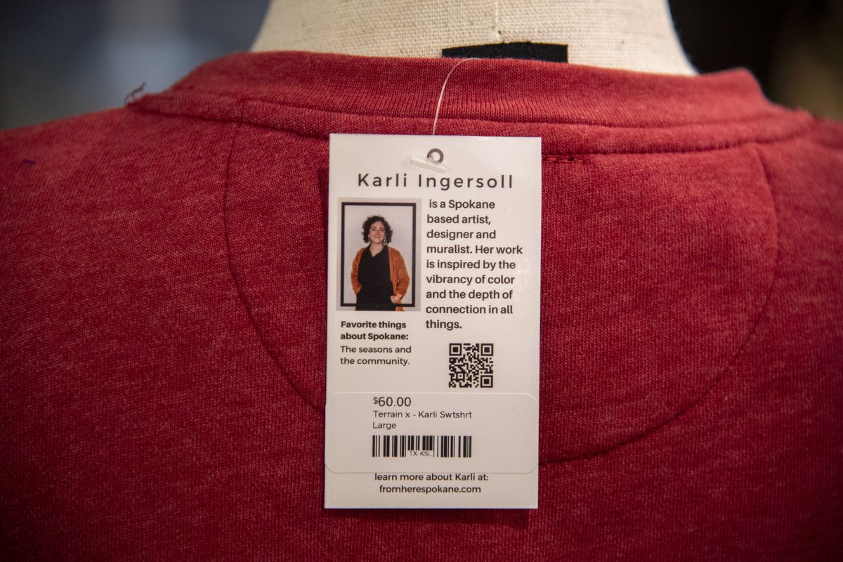 Clothing designer Karli Ingersoll has clothing in the new Terrain X line, and each item has a biography tag to help buyers know more about the artist. The clothes are for sale at From Here in River Park Square.  (Jesse Tinsley/The Spokesman-Review)