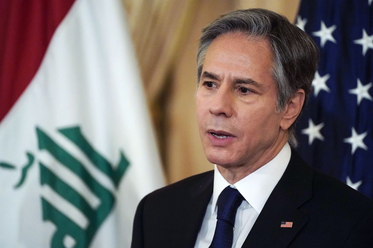 Secretary of State Antony Blinken speaks as he and Iraq