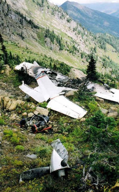 
This photo from the Flathead County Sheriff's Department shows wreckage of a plane crash that killed three near Glacier National Park, Mont., on Sept. 20. 
 (File/Associated Press / The Spokesman-Review)
