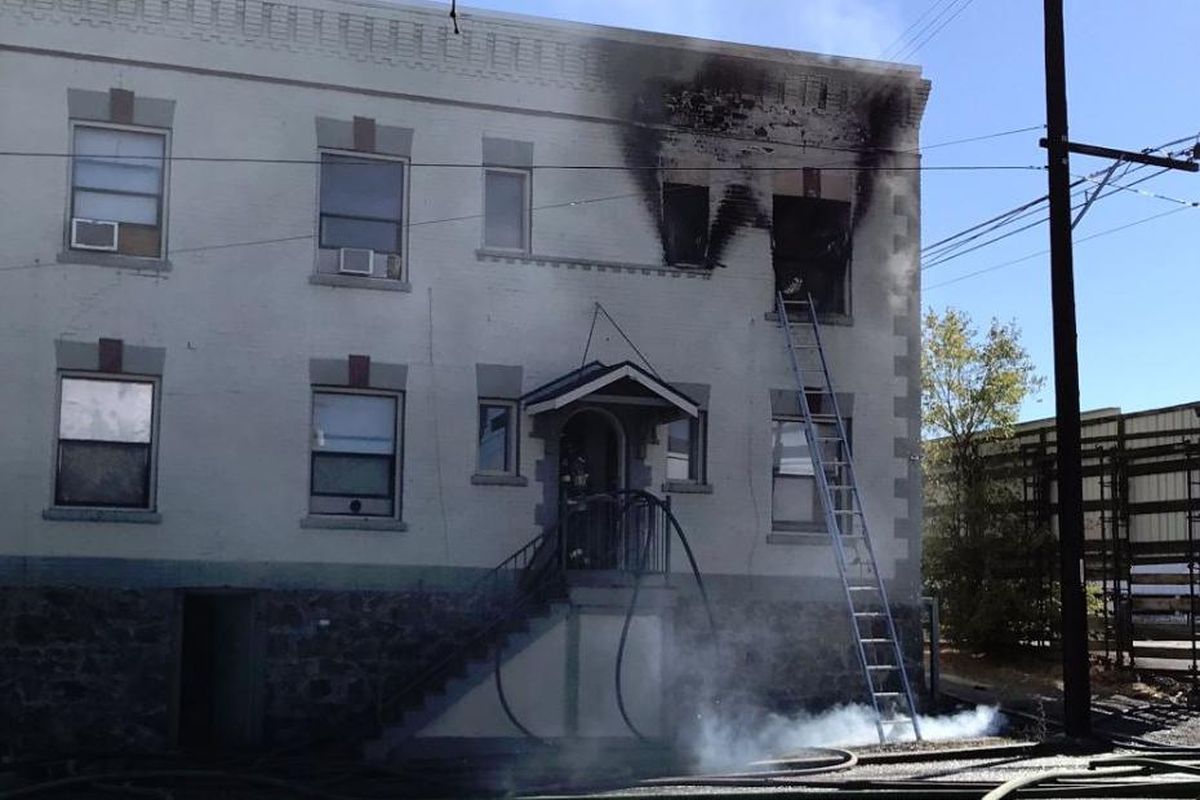 Spokane firefighters responded to an apartment fire at Second Avenue and Pine Street in downtown Spokane on Monday, Sept. 24, 2018. (Jonathan Glover / The Spokesman-Review)