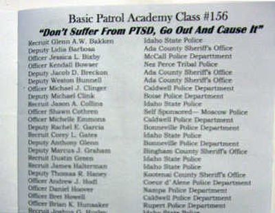 
Program shows the controversial line from a recent graduation of officers from the Police Academy in Boise.
 (The Spokesman-Review)