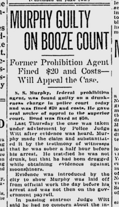 S.S. Murphy, the former chief Prohibition agent in Spokane, was found guilty of drunkenness over his protestations on this day 100 years ago. Murphy was fined $20.  (S-R archives)