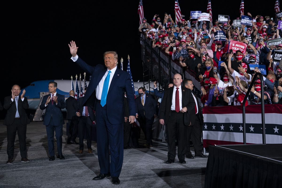 President Donald Trump arrives for a campaign rally at Harrisburg International Airport, Saturday, Sept. 26, 2020, in Middletown, Pa.  (Associated Press)