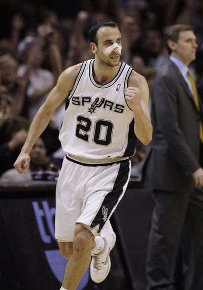 Manu Ginobili had 26 points, 5 assists as Spurs advanced to second round of playoffs. (Associated Press)