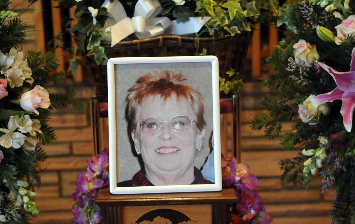 With Betsy Merrill’s death, “We lost one of the great women in the industry,” said daughter Melody Goode, “and there’s so few to start with.” Merrill is shown in a photo at her funeral. (Dan Pelle / The Spokesman-Review)