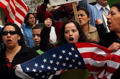 
Demonstrators opposed to proposals to toughen laws against illegal immigrants marched Thursday in downtown Spokane.
 (photos by Jed Conklin / The Spokesman-Review)