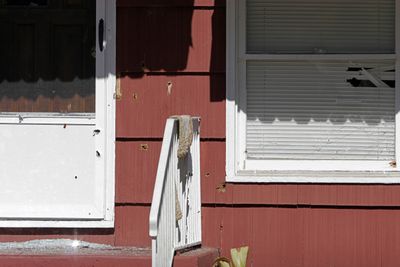 Bullet holes from an assault rifle fired by Quentin Patrick show through the wall of his home Saturday in Sumter, S.C.  (Associated Press / The Spokesman-Review)