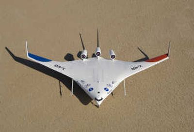 
This image provided by NASA shows Boeing's X-48B Blended Wing Body last year. Associated Press
 (Associated Press / The Spokesman-Review)