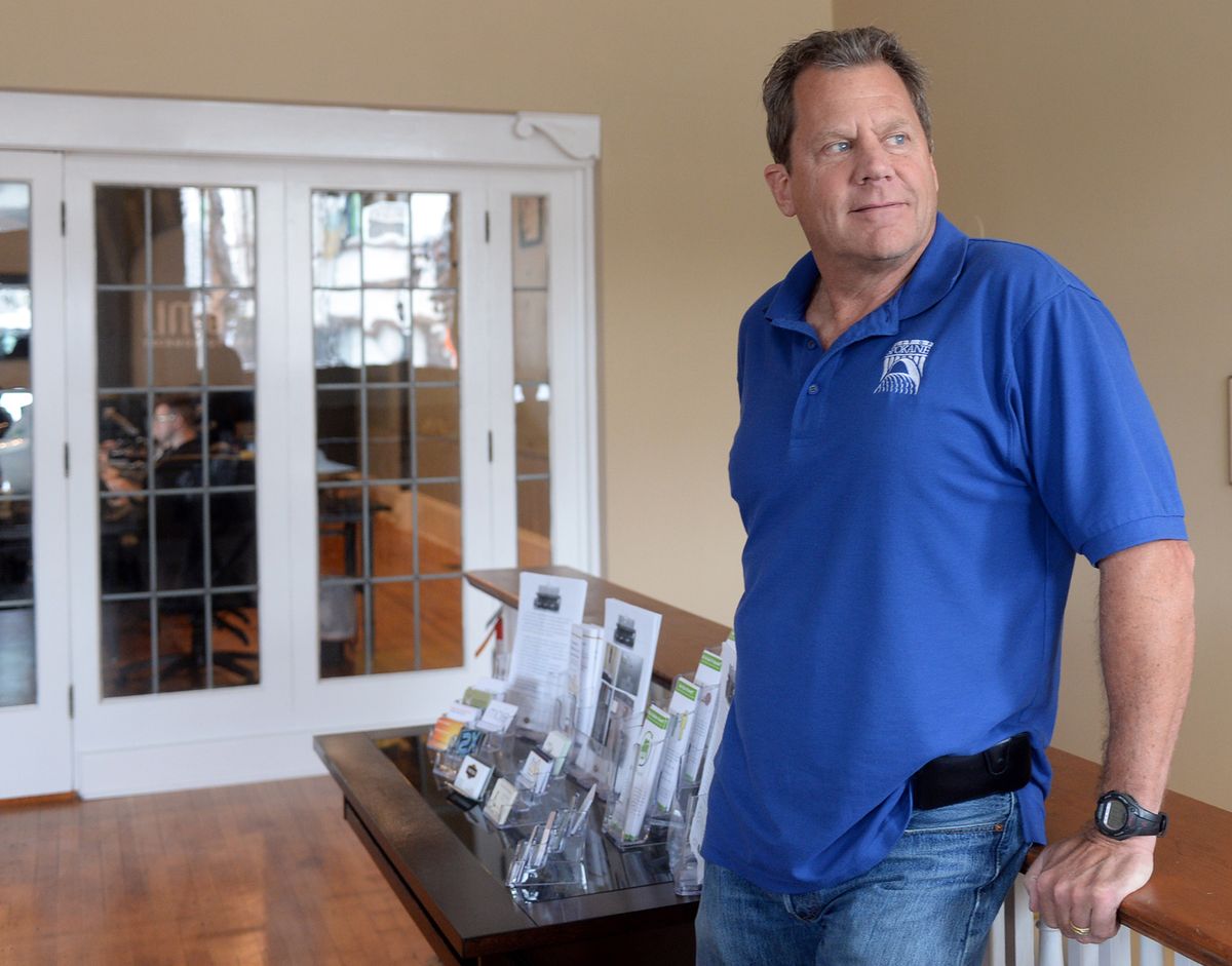 In this Monday, Sept. 16, 2013 photo, Steve Salvatori, a Spokane city council member and real estate investor, stands by the stairs in the lobby of the Buchanan Building at W. 28, 3rd Ave.  (Jesse Tinsley/The Spokesman-Review)