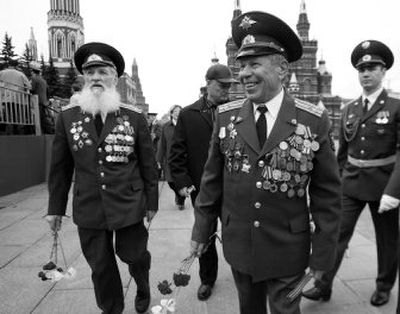 World War II veterans walk in Moscow on Wednesday after a parade to mark the 1945 defeat of Nazi Germany.
(Associated Press / The Spokesman-Review)
