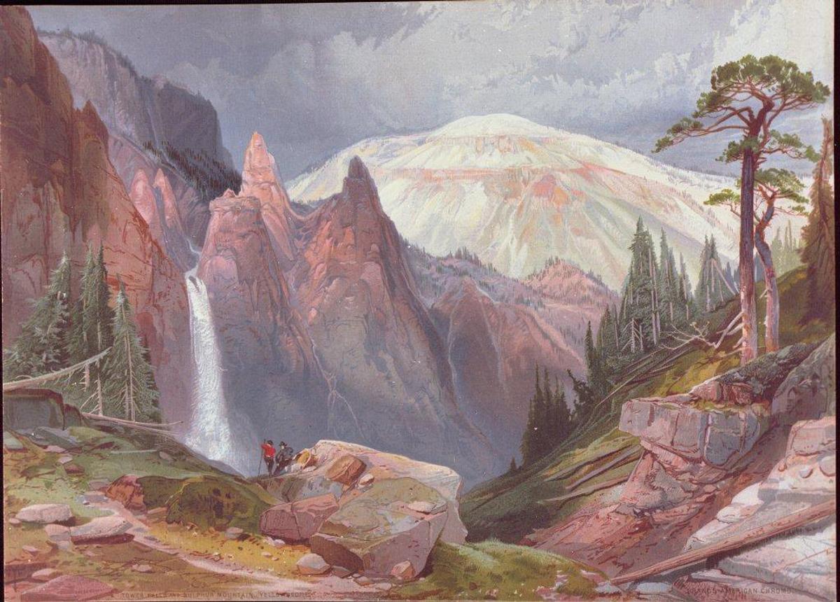A Thomas Moran watercolor depicts Tower Falls and the Sulfur Mountains. Moran’s colorful paintings played a large role in convincing eastern politicians and the public to set aside Yellowstone as the nation’s first national park for the enjoyment of future generations. Courtesy of National Park Service (Courtesy of National Park Service / The Spokesman-Review)