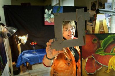 Karen Harwood in her studio at the Jundt Center at Gonzaga University. (Brian Plonka / The Spokesman-Review)