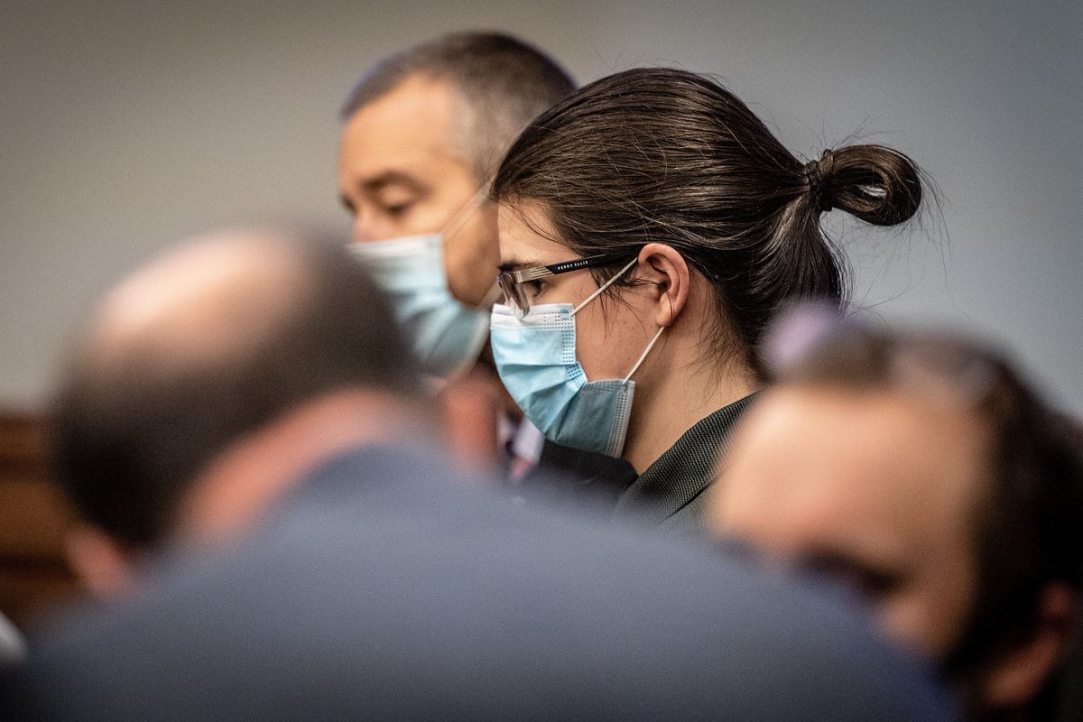 Caleb Sharpe, who pleaded guilty earlier this month to aggravated murder and other charges related to the Freeman High School shooting in 2017, listens to victim impact statements Monday in Spokane County Superior Court.  (COLIN MULVANY/THE SPOKESMAN-REVI)