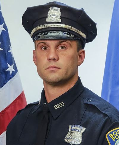 Officer John Moynihan, 34, who was shot in the face during a traffic stop Friday night, was honored at the White House last year for being a first responder in a gunbattle with the Boston Marathon bombing suspects. (Associated Press)