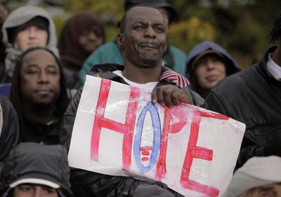 An Obama supporter attends a rally last week in Chester, Pa.  (Associated Press / The Spokesman-Review)