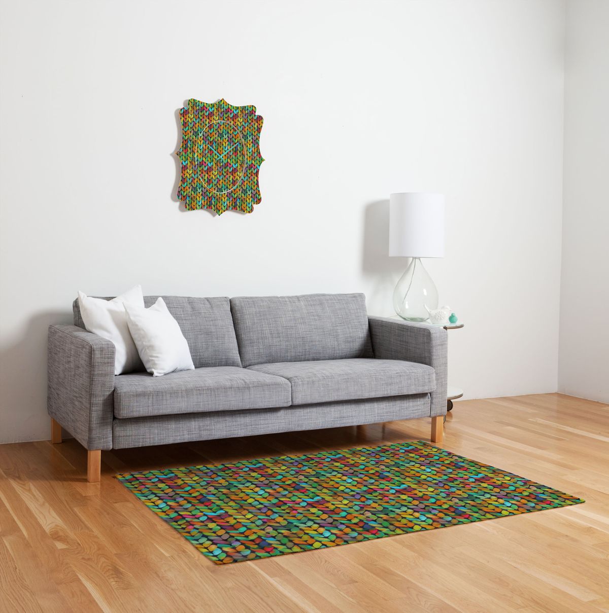 Deny Designs Betsy Olmsted Acid Knit rug is printed with a vibrant and unexpected knitted motif. (Associated Press)