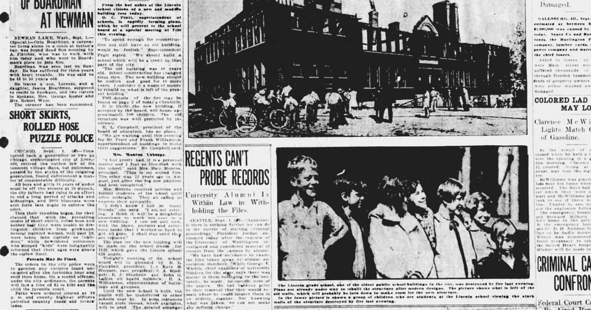 This day in history: Spokane congressional candidate was killed in plane crash. Fire destroyed Lincoln School