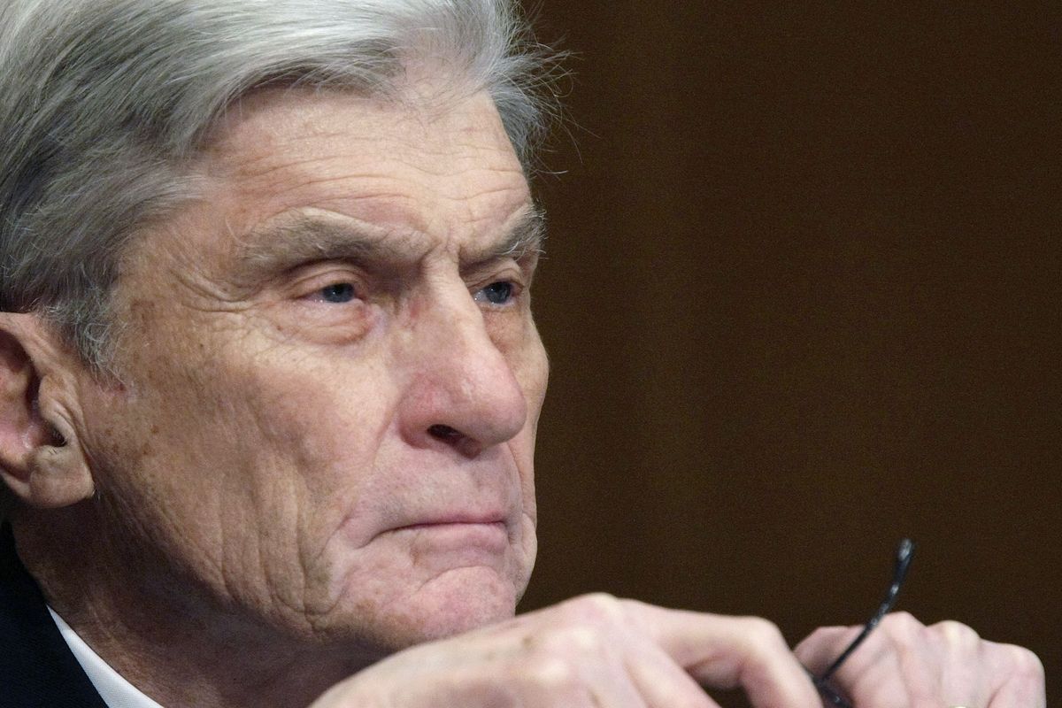 ** FILE ** In this April 8, 2008 file photo, then Senate Armed Services Committee member Sen. John Warner, R-Va., listens to testimony on Capitol Hill in Washington. Warner, a former Navy secretary and one of the Senate’s most influential military experts, has died at 94.  (Pablo Martinez Monsivais)