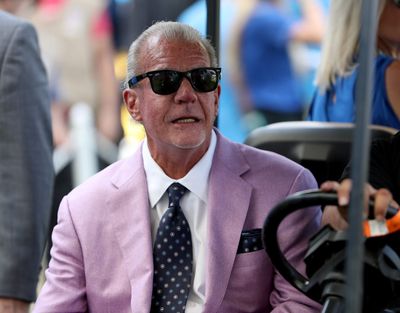 Indianapolis Colts owner Jim Irsay before the start of their game against the Los Angeles Chargers at Dignity Health Sports Park, in September 2019, in Carson, Calif.  (Reuters)