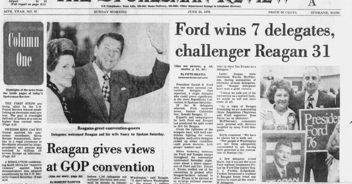 This day in history: Reagan had impressive showing at Spokane convention. Man claimed whale chasing ham plugged a leak