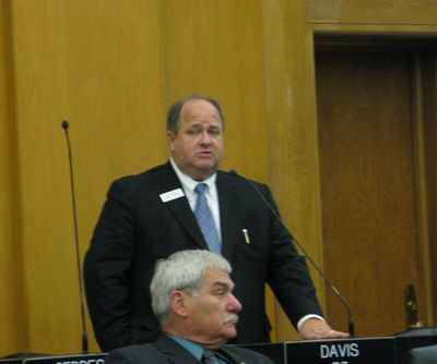Senate Majority Leader Bart Davis, R-Idaho Falls, tells the Senate that Republicans are headed back into another closed-door caucus on Wednesday afternoon. (Betsy Russell / The Spokesman-Review)